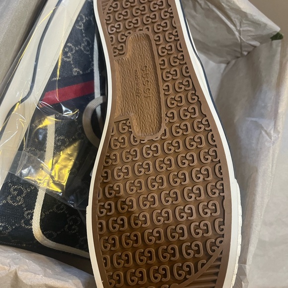 Gucci Blue Monogram High-Top Sneakers - Picture 2 of 5